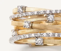 Marco Bicego Bague Sept Rangs En Or Jaune Avec Diamants En Barrette Et Sertis Griffe Discount
