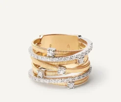 Marco Bicego Bague Sept Rangs En Or Jaune Avec Diamants En Barrette Et Sertis Griffe Discount