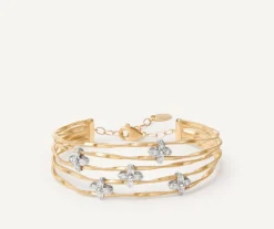 Marco Bicego Bracelet Bangle Multi-Rangs Avec Elements Fleuris Paves De Diamants Best Sale