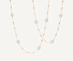 Marco Bicego 18Kt Yellow Gold Long Necklace With Small Oval Elements, Aquamarines, And Diamonds Store
