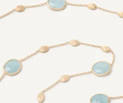 Marco Bicego 18Kt Yellow Gold Long Necklace With Small Oval Elements, Aquamarines, And Diamonds Store