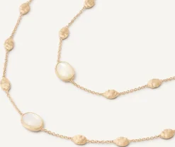 Marco Bicego 18Kt Yellow Gold Long Necklace With Small Ovals, Mother-Of-Pearl, And Diamonds Best Sale