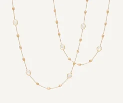 Marco Bicego 18Kt Yellow Gold Long Necklace With Small Ovals, Mother-Of-Pearl, And Diamonds Best Sale