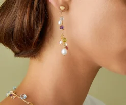 Marco Bicego 18Kt Yellow Gold Pearls And Gemstones Long Drop Earrings Flash Sale