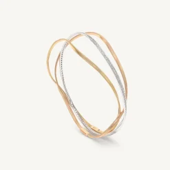 Marco Bicego 18Kt Yellow, White & Rose Three-Strand Bangle With Diamonds Cheap
